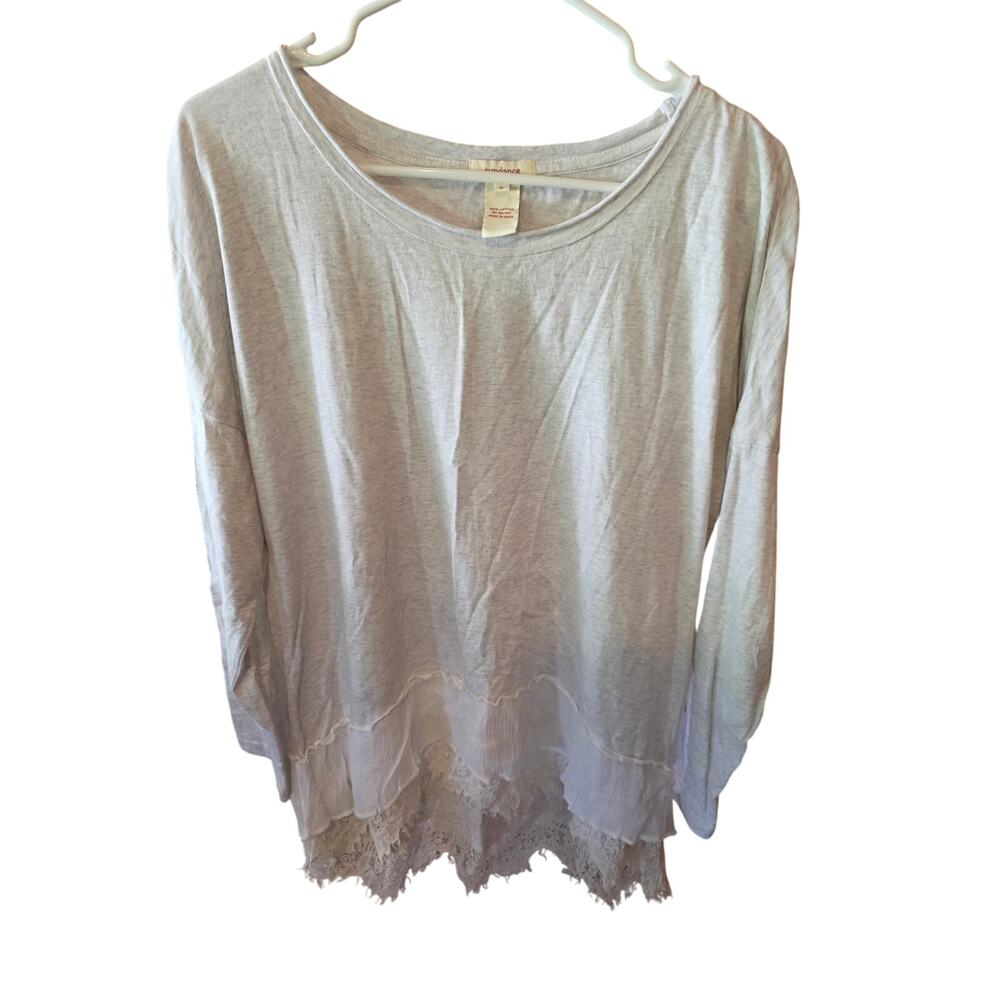 Sundance Lagen Look Long Sleeve Top S Womens Gray Pullover Lace Detail Whimsy